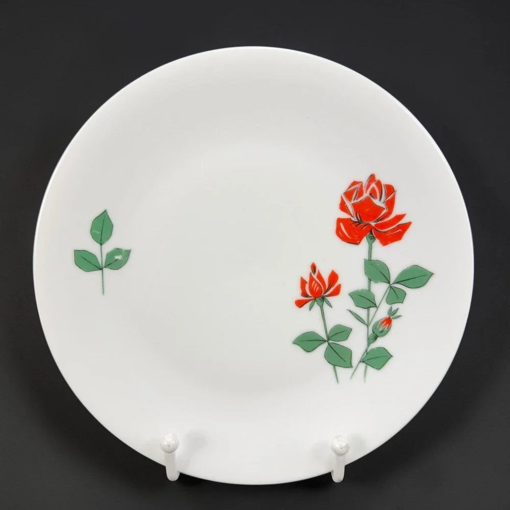 Seltmann Weiden Bavaria Red Rose Porcelain Plates Dishes Set of 4 Germany Decor‎